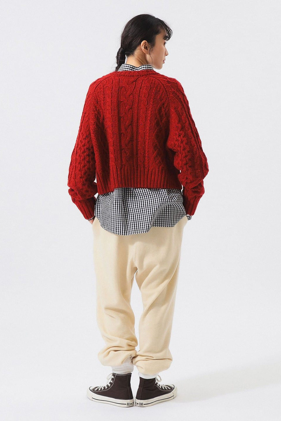 Colour Nep Aran Cardigan - Red