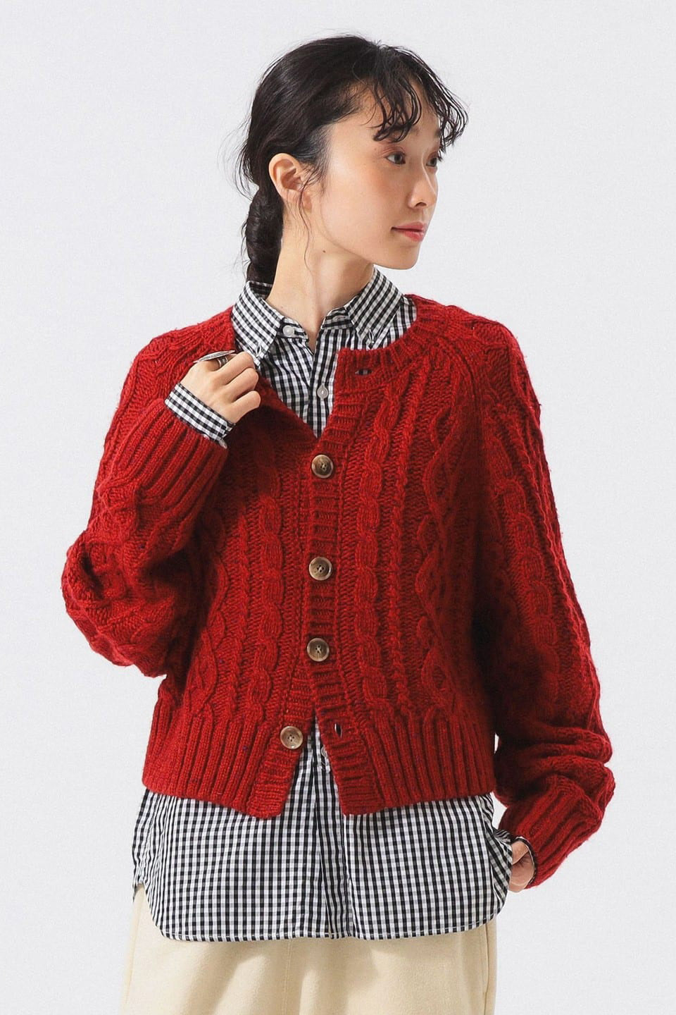 Colour Nep Aran Cardigan - Red