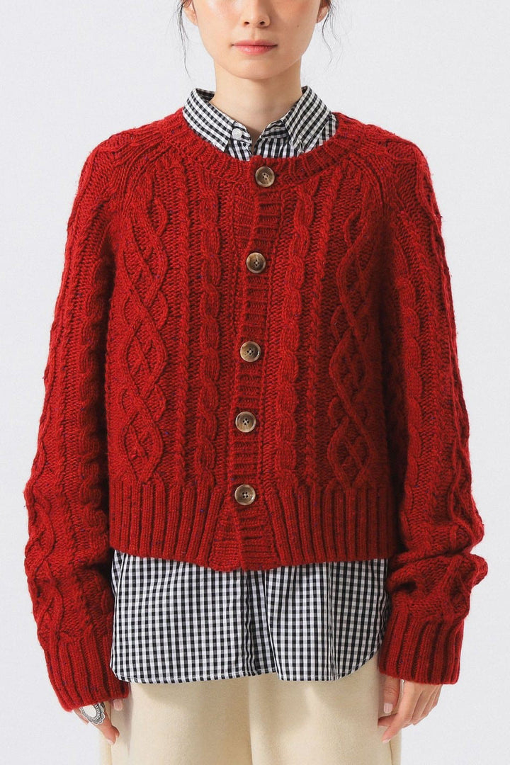 Colour Nep Aran Cardigan - Red