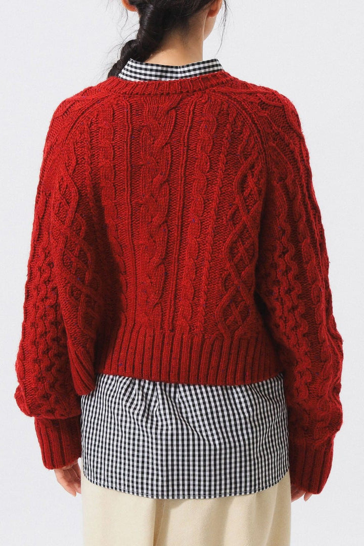 Colour Nep Aran Cardigan - Red