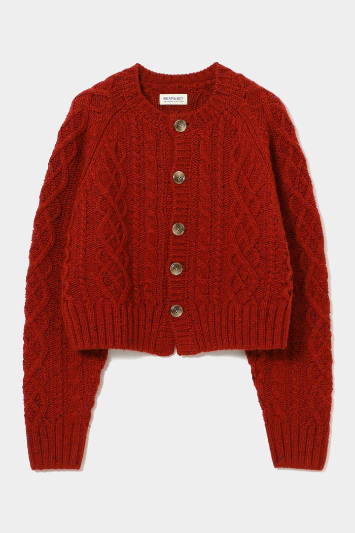 Colour Nep Aran Cardigan - Red