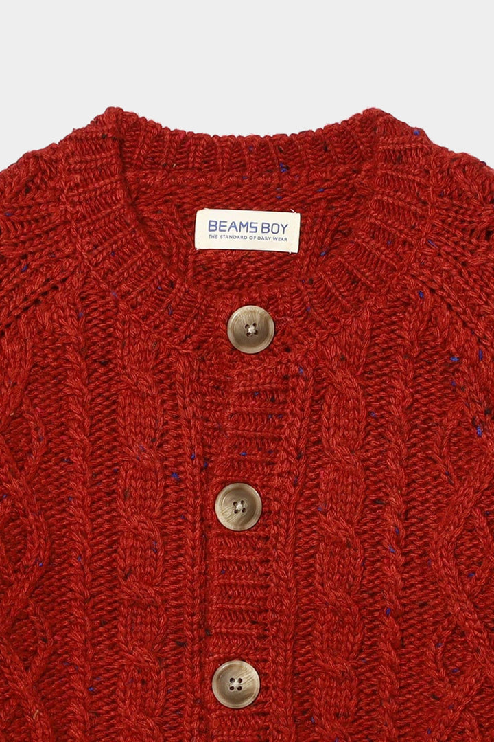 Colour Nep Aran Cardigan - Red