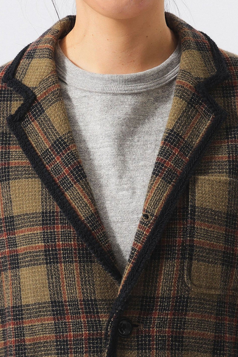 Wool Check Coat - Khaki