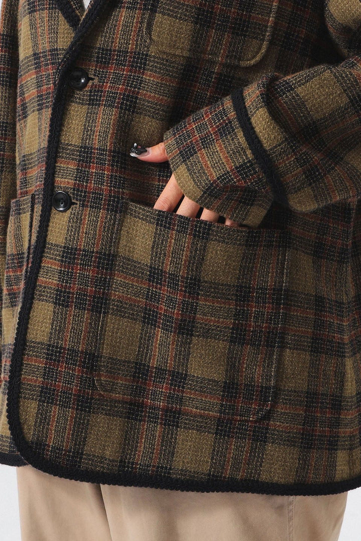 Wool Check Coat - Khaki