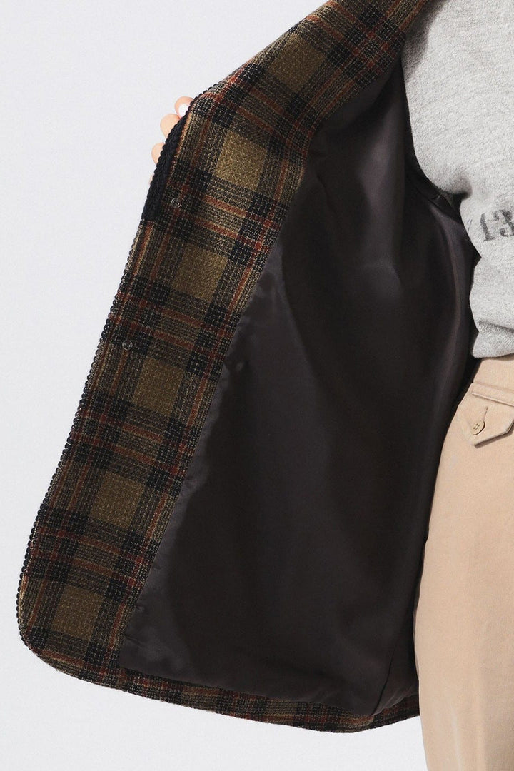 Wool Check Coat - Khaki