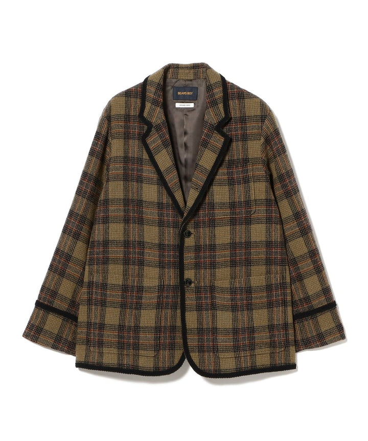 Wool Check Coat - Khaki