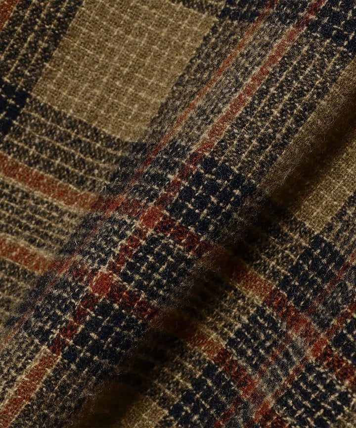 Wool Check Coat - Khaki