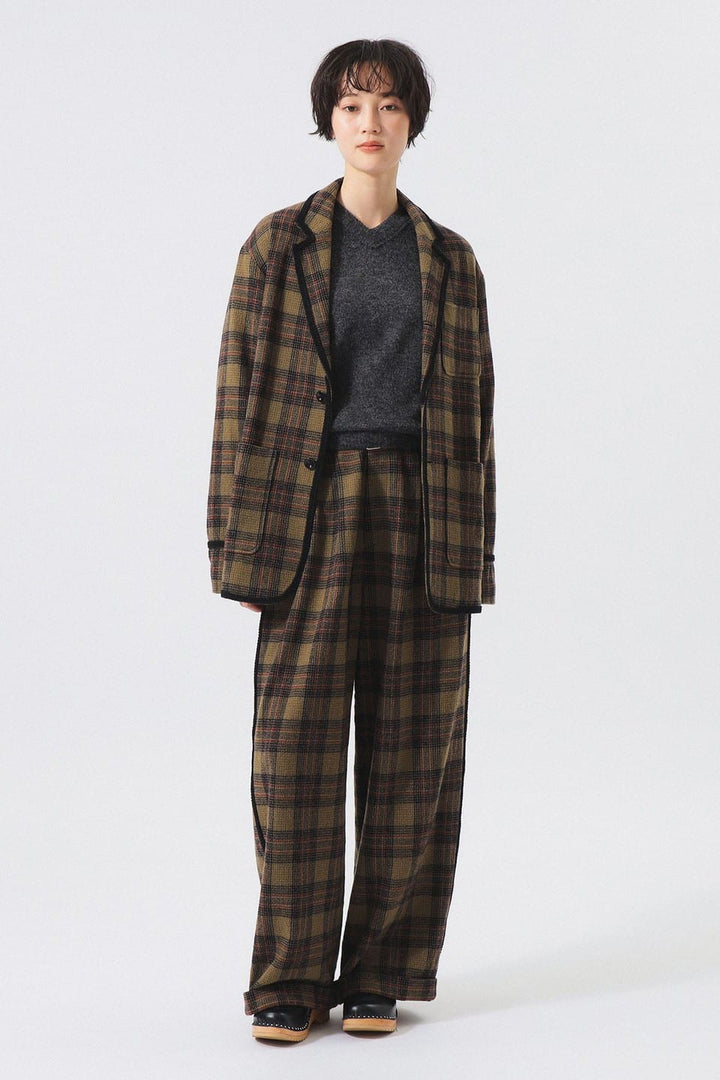 Wool Check Coat - Khaki