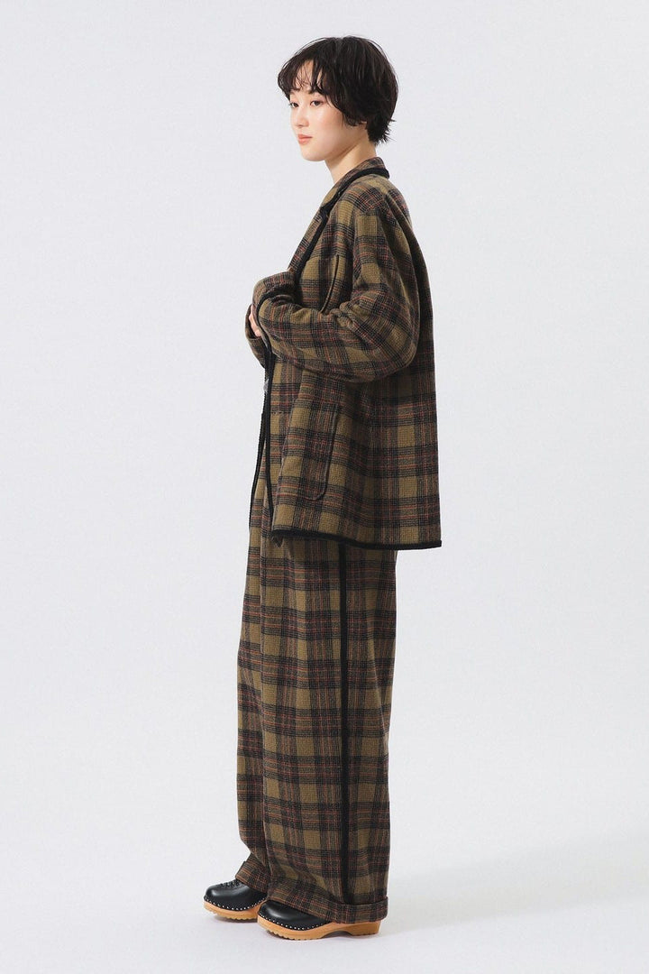 Wool Check Coat - Khaki