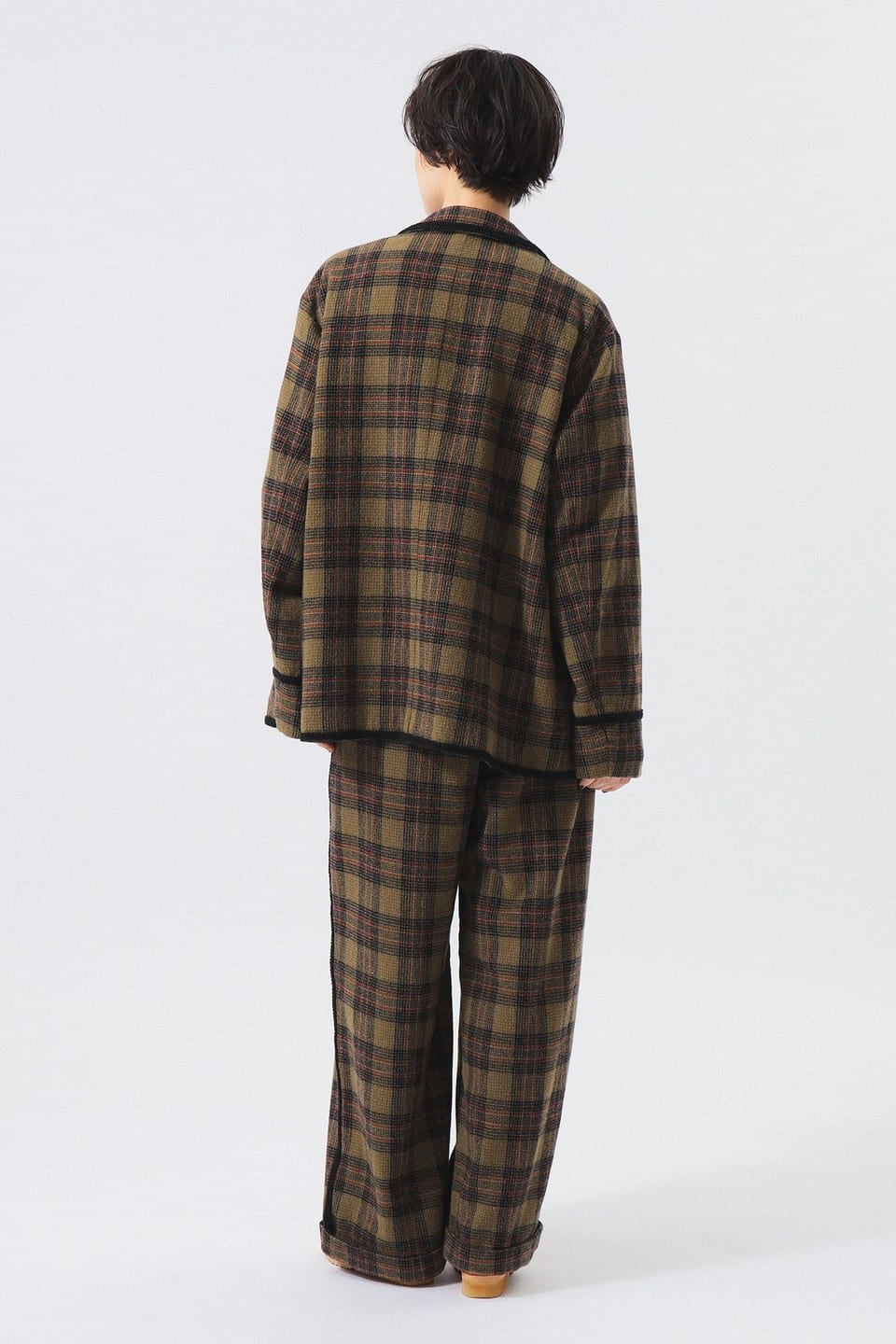 Wool Check Coat - Khaki