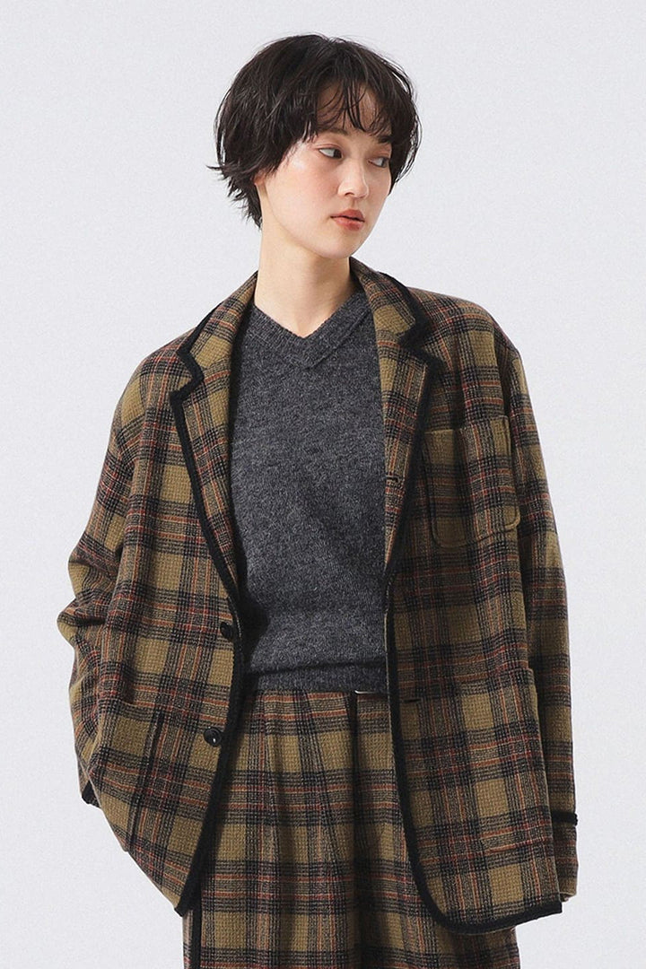Wool Check Coat - Khaki