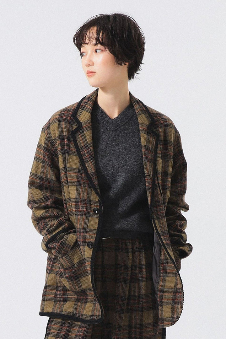Wool Check Coat - Khaki
