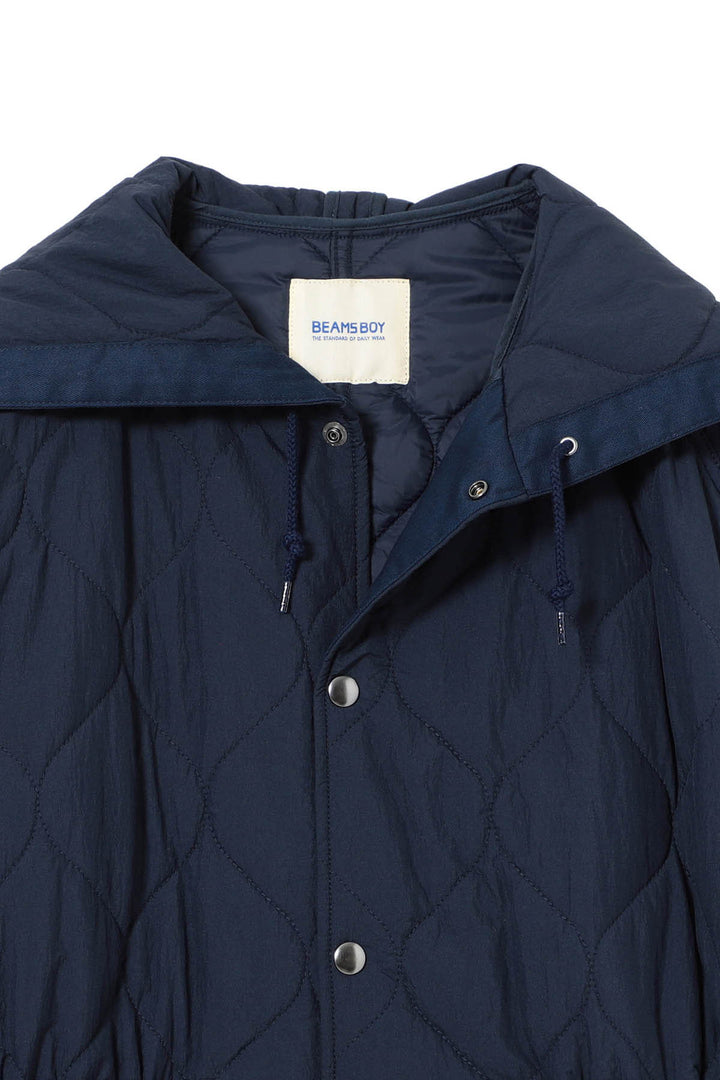 Nylon Quilting Hood Coat - Navy