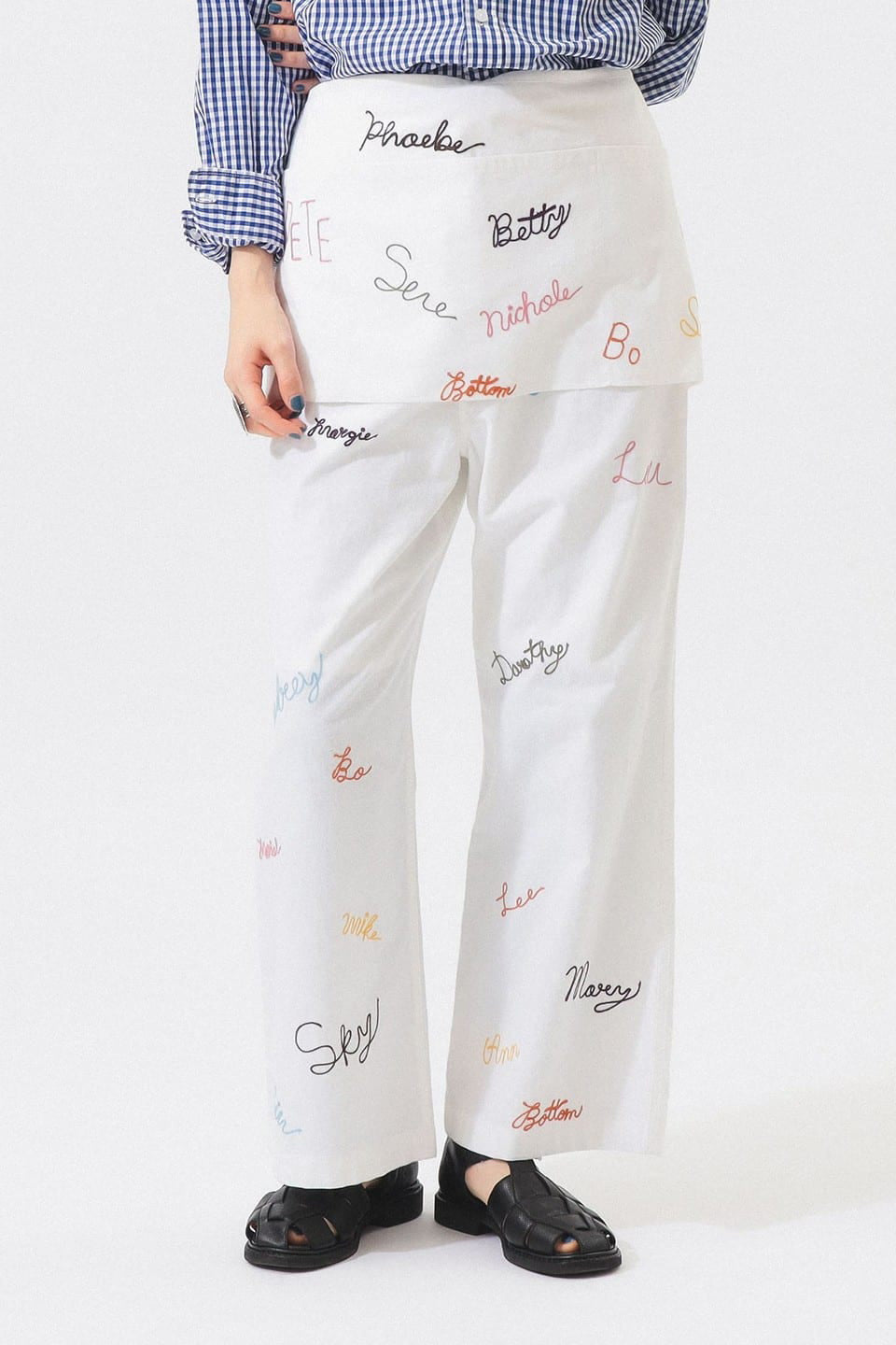 Embroidery Apron Trousers - Off White (PRE-ORDER) - Frontiers Woman