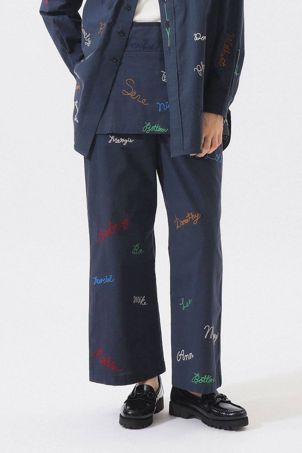 Embroidery Apron Trousers - Navy (PRE-ORDER) - Frontiers Woman