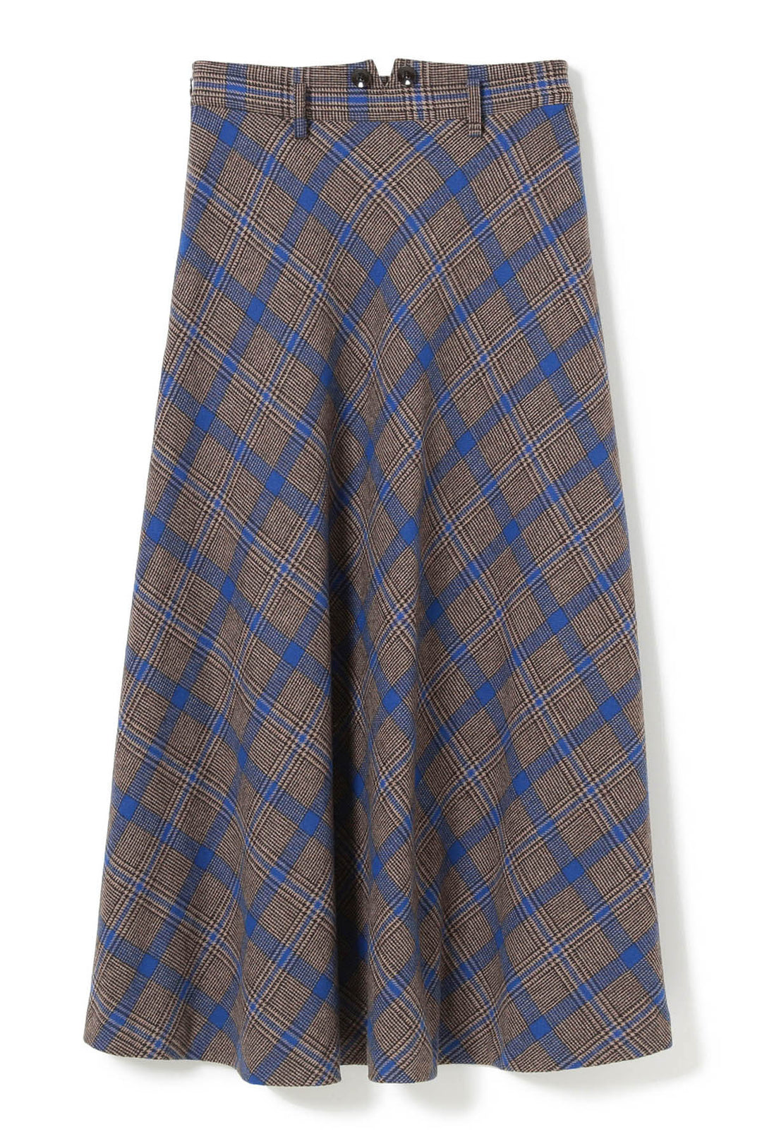 Check Long A-Line Skirt - Brown