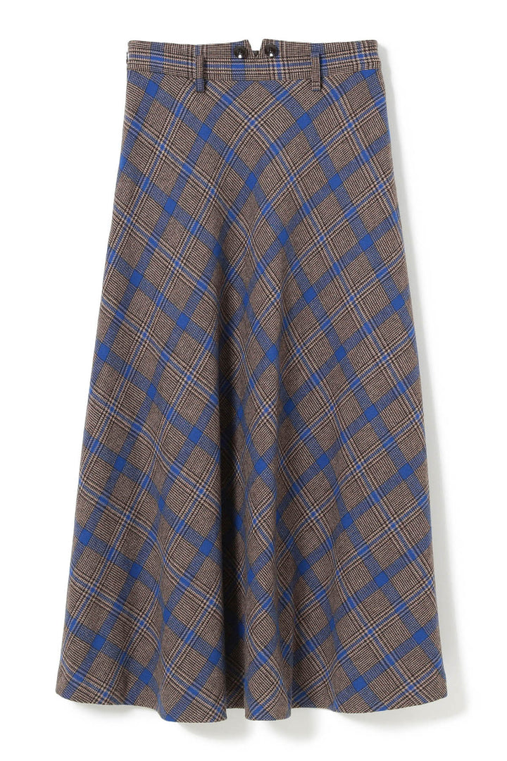 Check Long A-Line Skirt - Brown