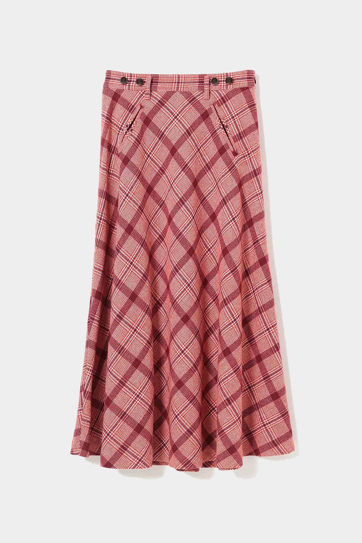 Check Long A-Line Skirt - Red