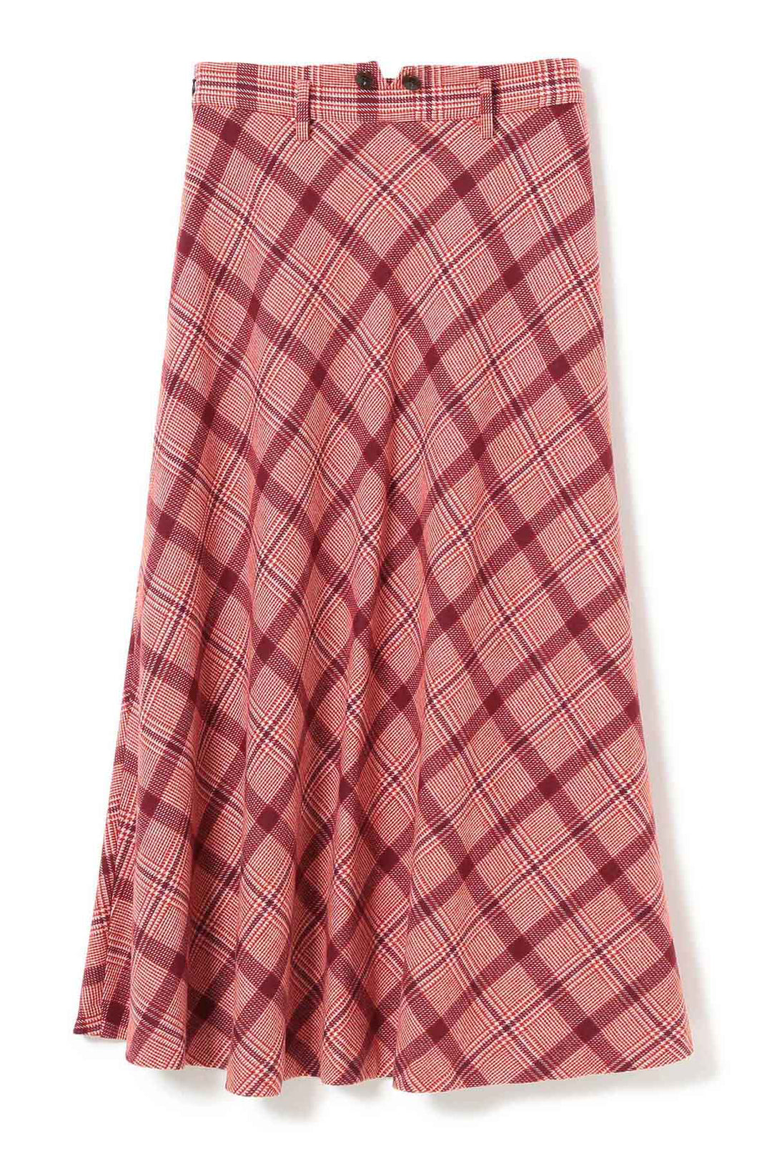 Check Long A-Line Skirt - Red