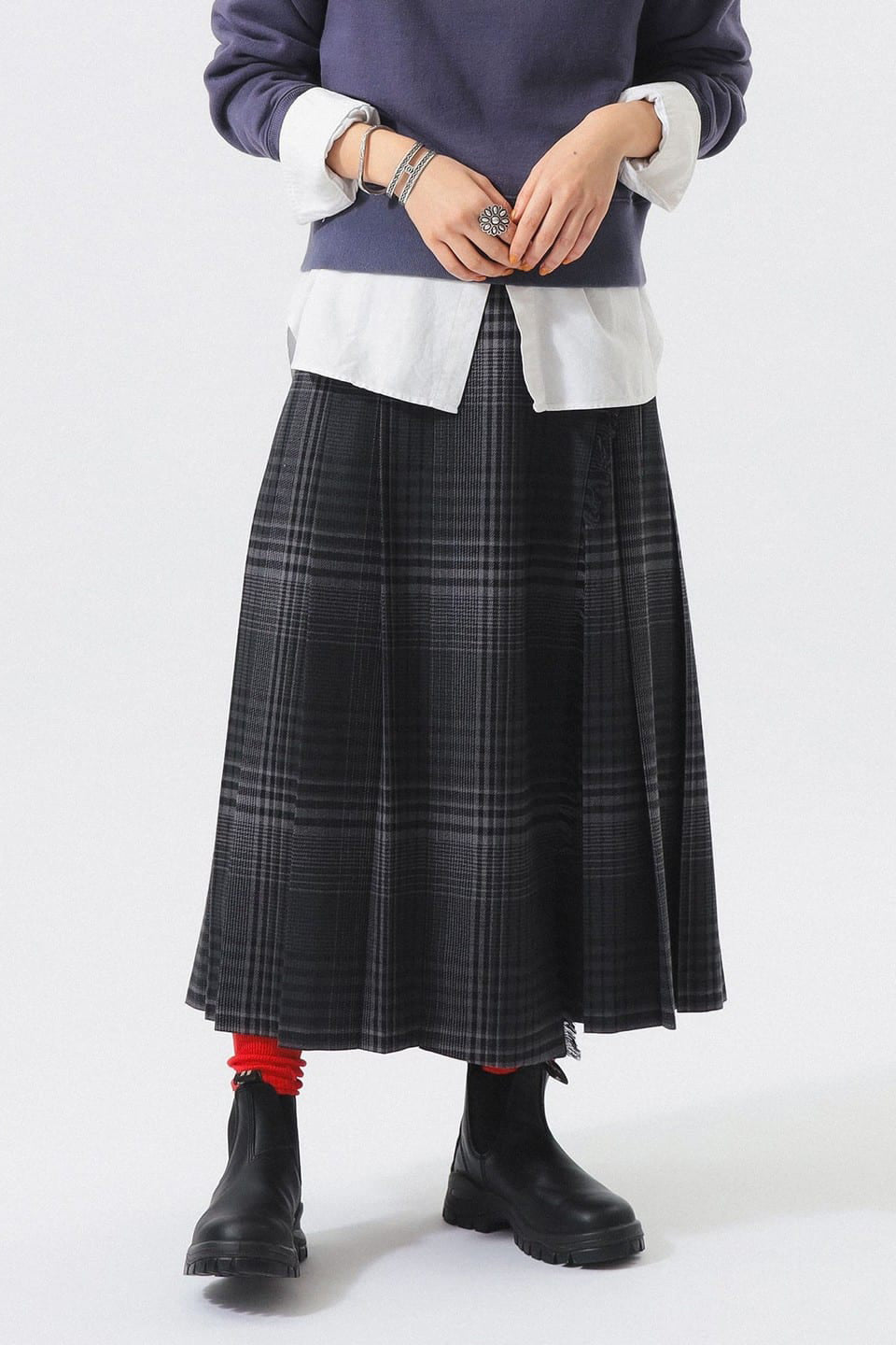 Check Kilt Skirt - Grey