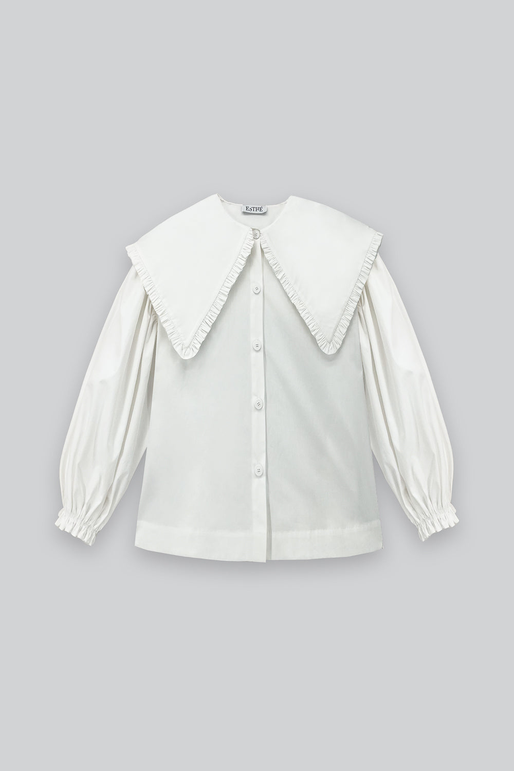 Ruffle Trim Oversized Sailor Shirt - White - Frontiers Woman