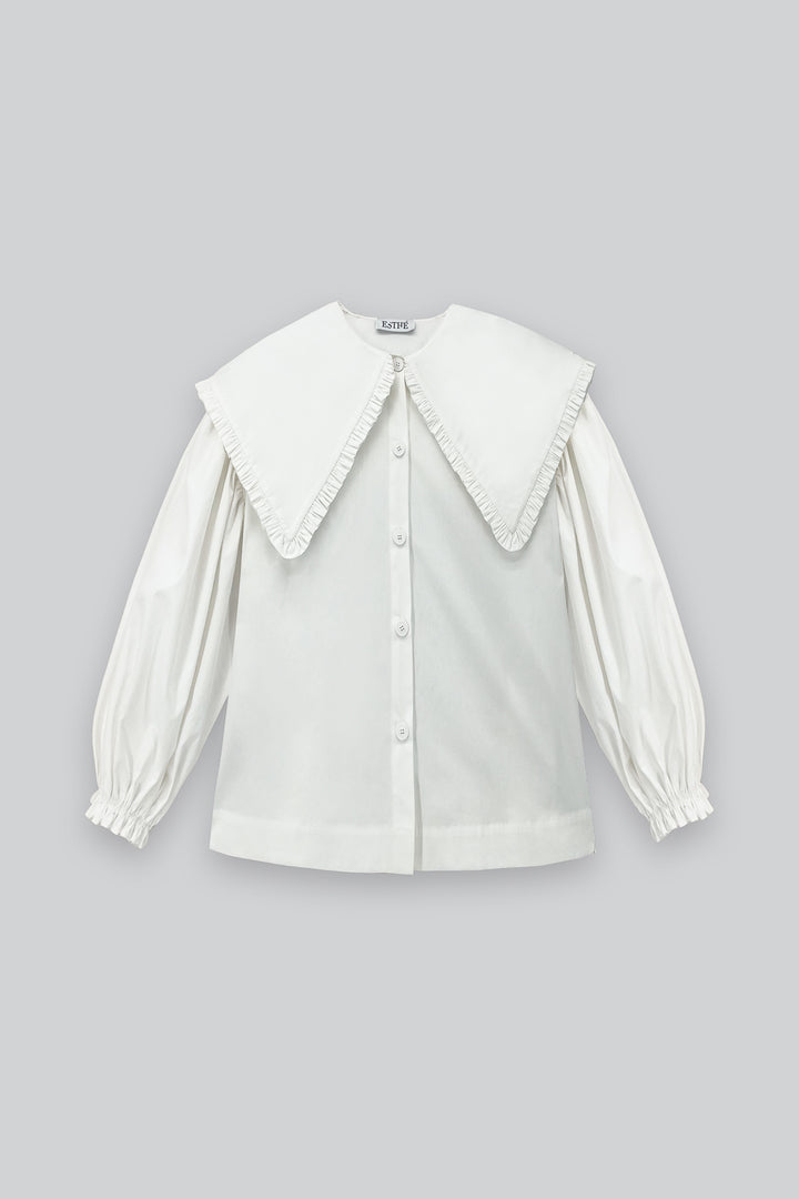 Ruffle Trim Oversized Sailor Shirt - White - Frontiers Woman