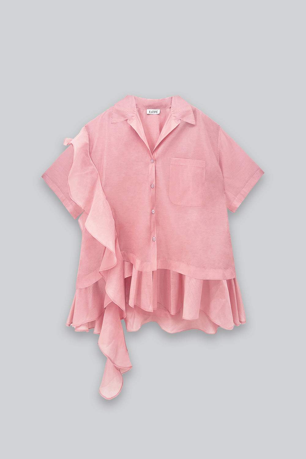 Asymmetric Frill Oversized Shirt - Pink - Frontiers Woman