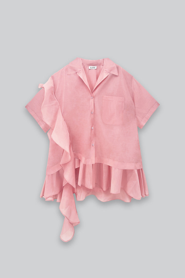 Asymmetric Frill Oversized Shirt - Pink - Frontiers Woman