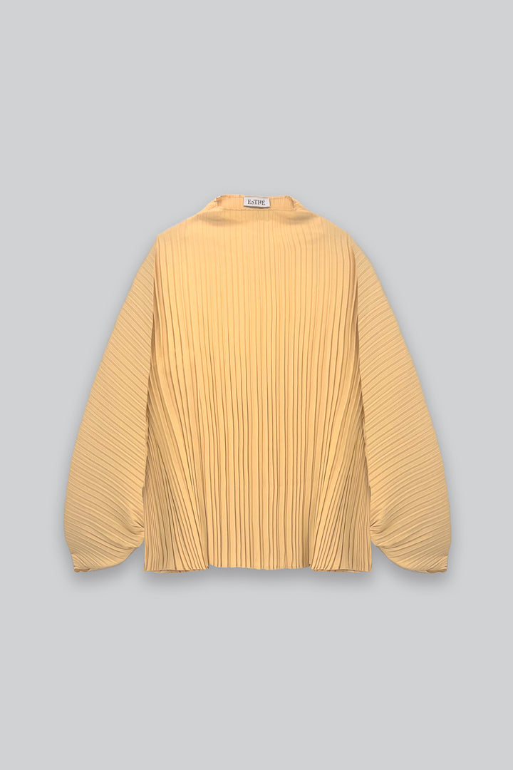 Sculpted Pleated High Neck Top - Yellow - Frontiers Woman