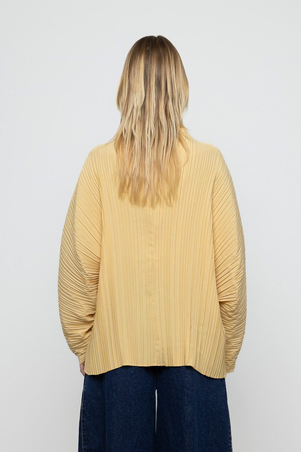 Sculpted Pleated High Neck Top - Yellow - Frontiers Woman