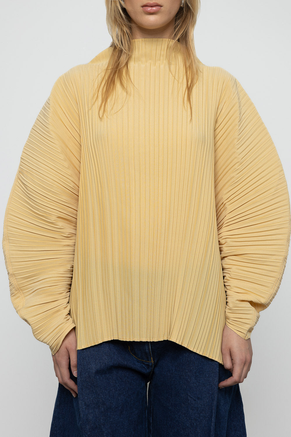 Sculpted Pleated High Neck Top - Yellow - Frontiers Woman