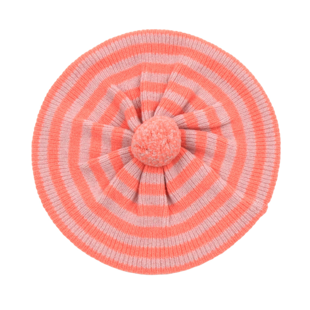 Stripe Pattern Beret - Coral