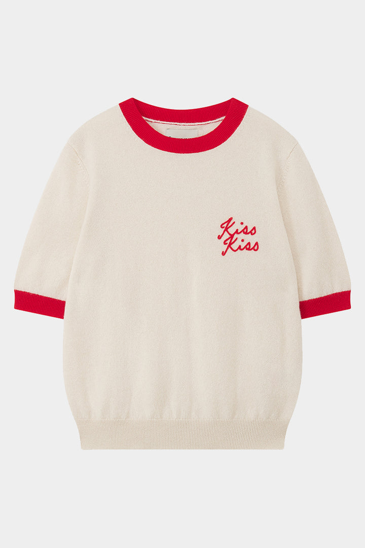 Kiss Kiss Ringer Cashmere T-Shirt - Jasmine/Rose