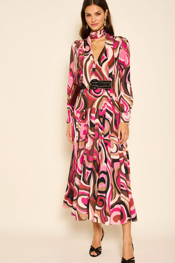 Marigold Silk Midi Dress - Marble Pink