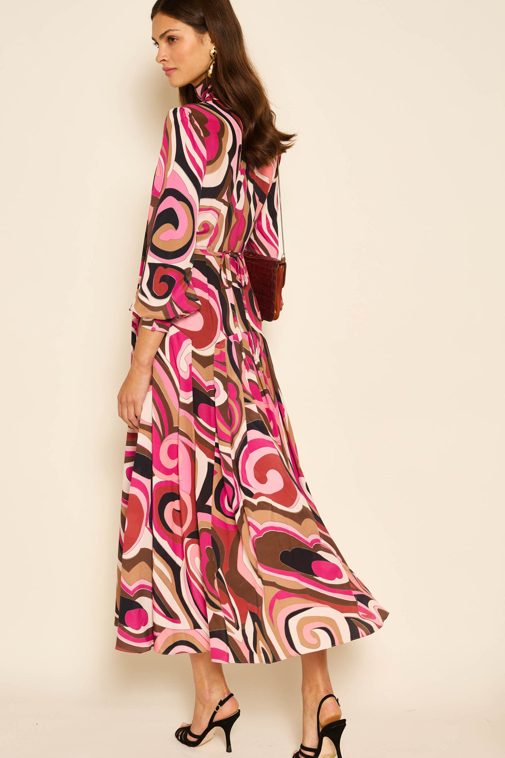 Marigold Silk Midi Dress - Marble Pink