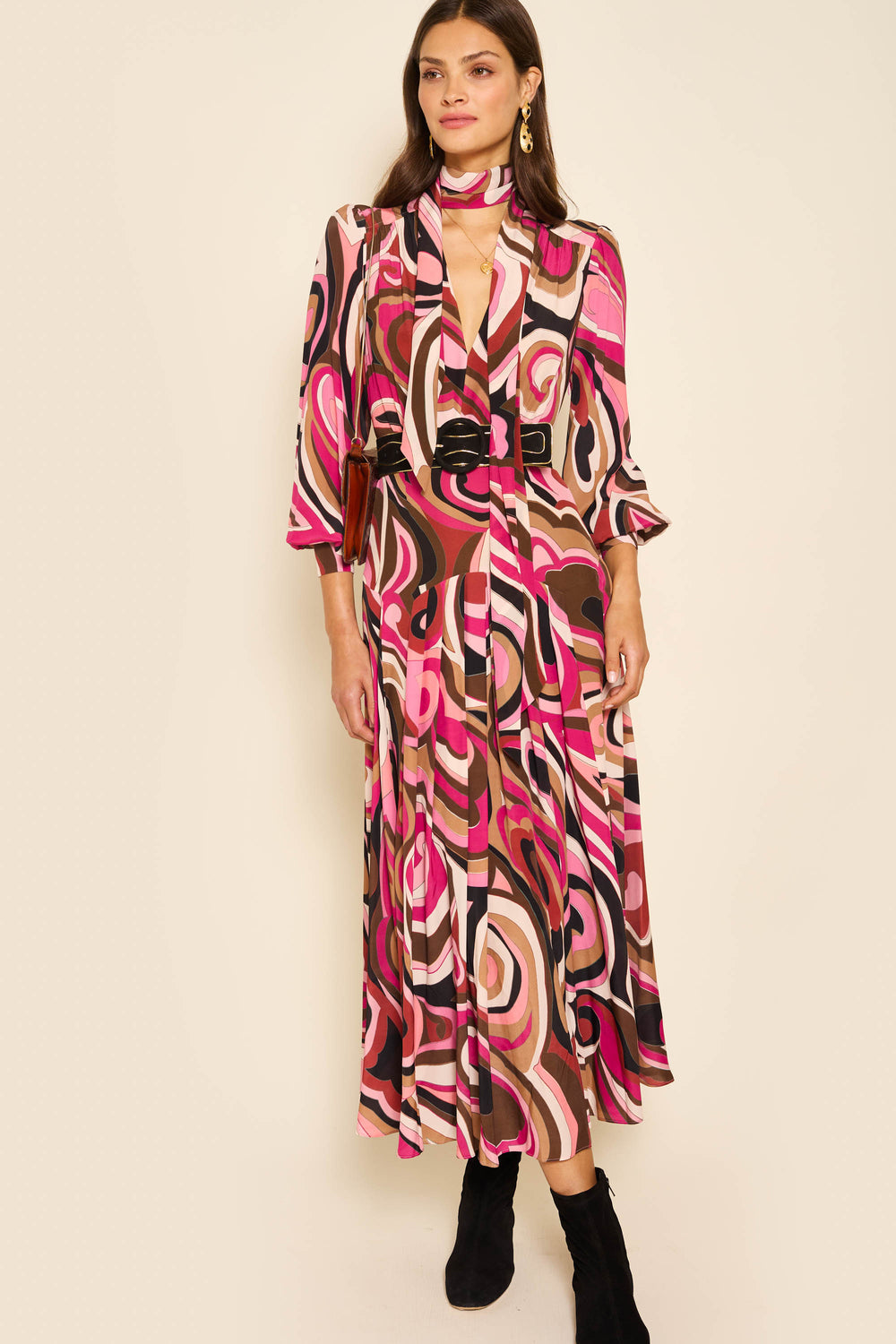 Marigold Silk Midi Dress - Marble Pink