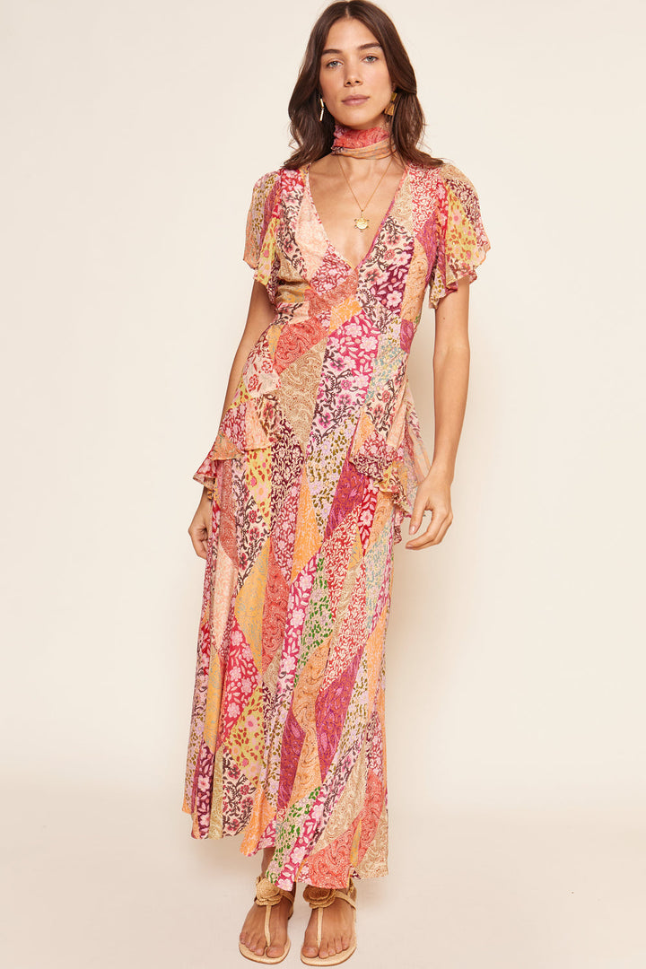 Evie Silk Midi Dress - Patchwork Blush