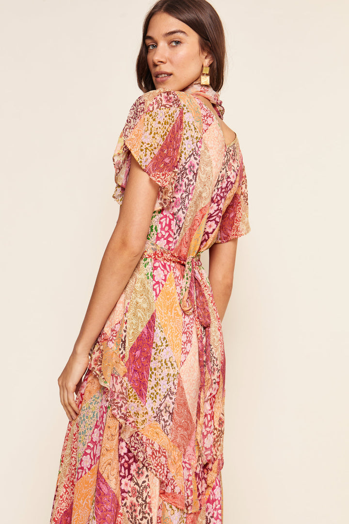 Evie Silk Midi Dress - Patchwork Blush