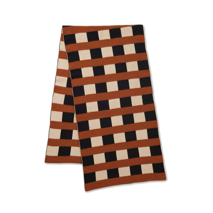 Check & Stripe Brushed Blanket Scarf - Black & Oatmeal