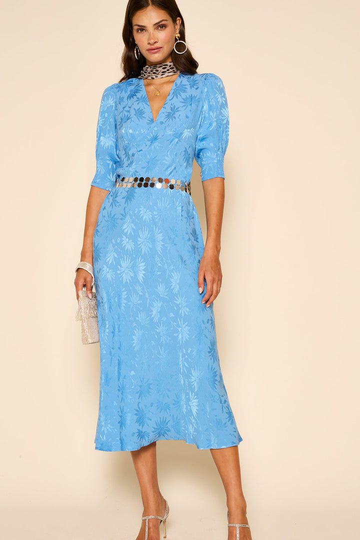 Zadie Midi Dress - Blue Daisy Jacquard