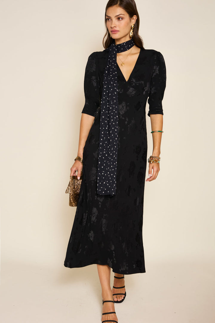 Zadie Midi Dress - Black Poppy Jacquard