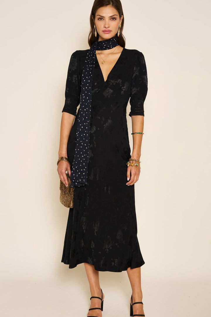 Zadie Midi Dress - Black Poppy Jacquard