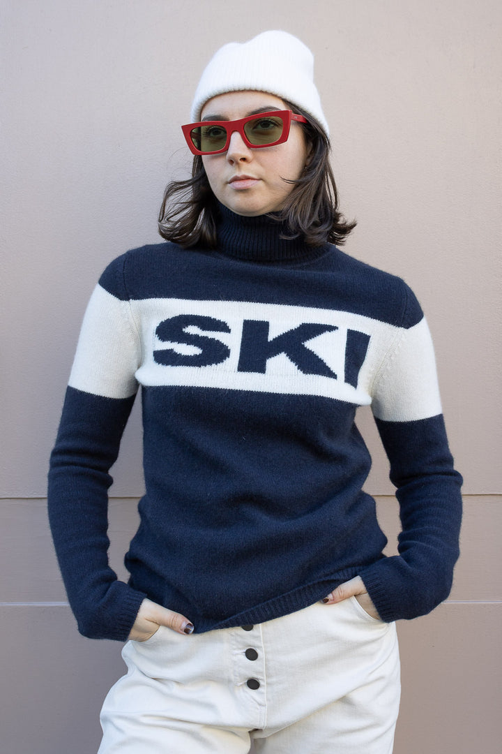 Ski Roll Collar Cashmere Jumper - Navy