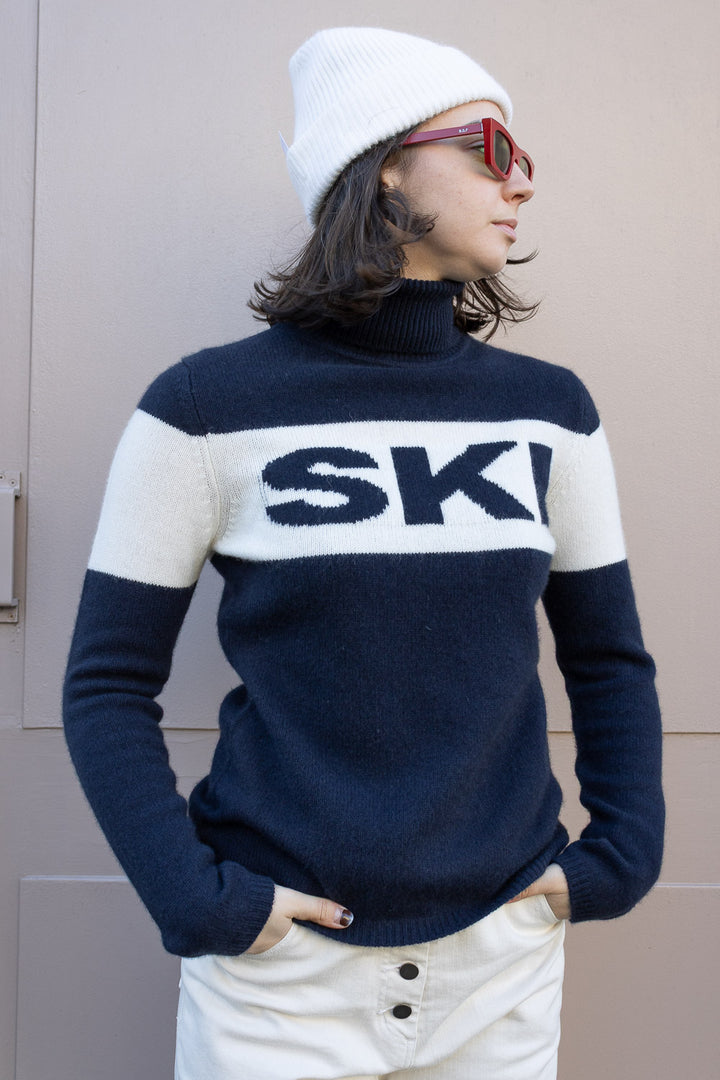 Ski Roll Collar Cashmere Jumper - Navy