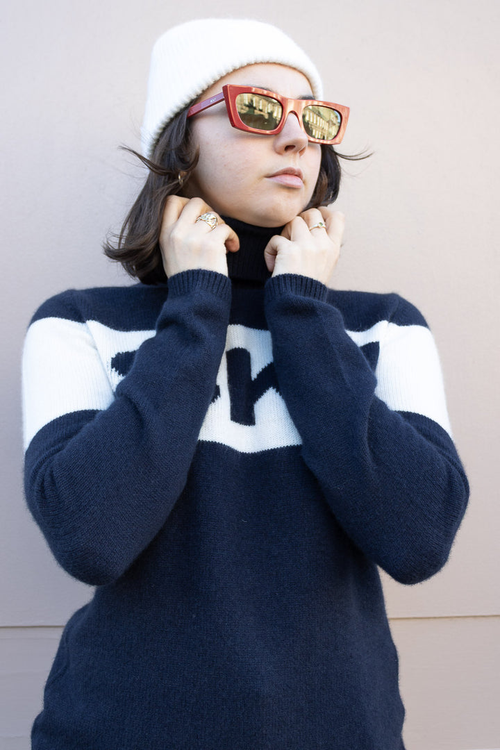 Ski Roll Collar Cashmere Jumper - Navy