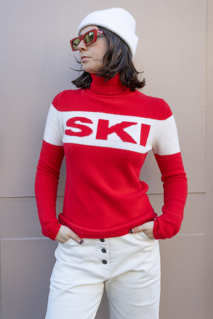 Ski Roll Collar Cashmere Jumper - Red