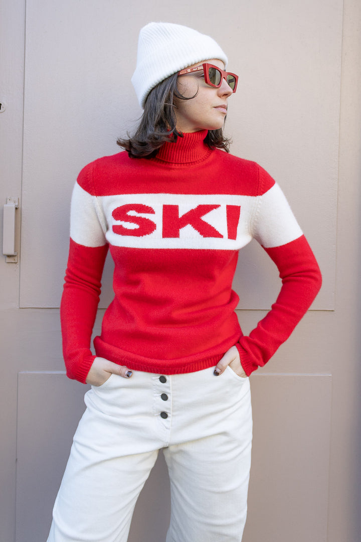 Ski Roll Collar Cashmere Jumper - Red