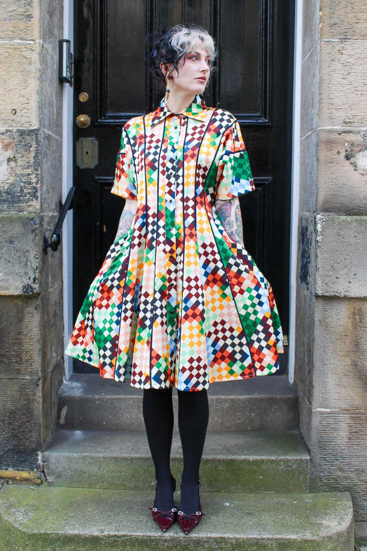 Classic Azaria Dress - Multicolour Harlequin Print