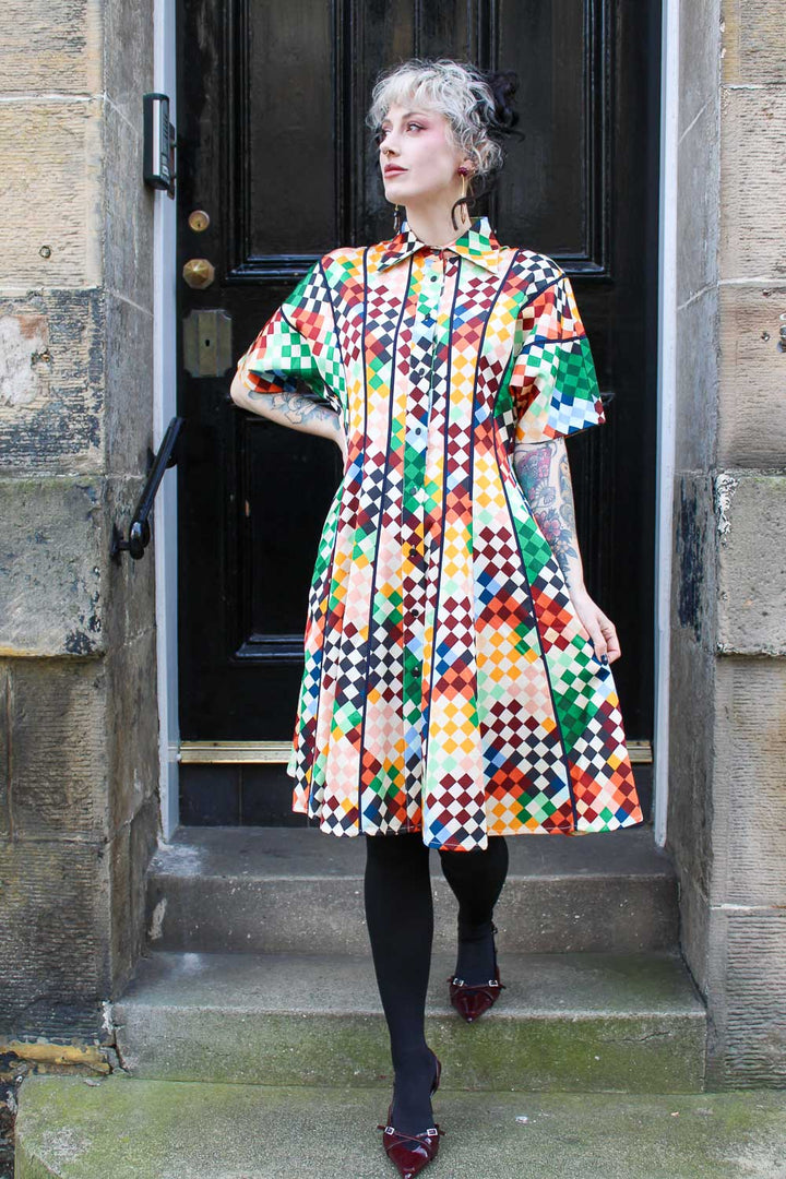 Classic Azaria Dress - Multicolour Harlequin Print