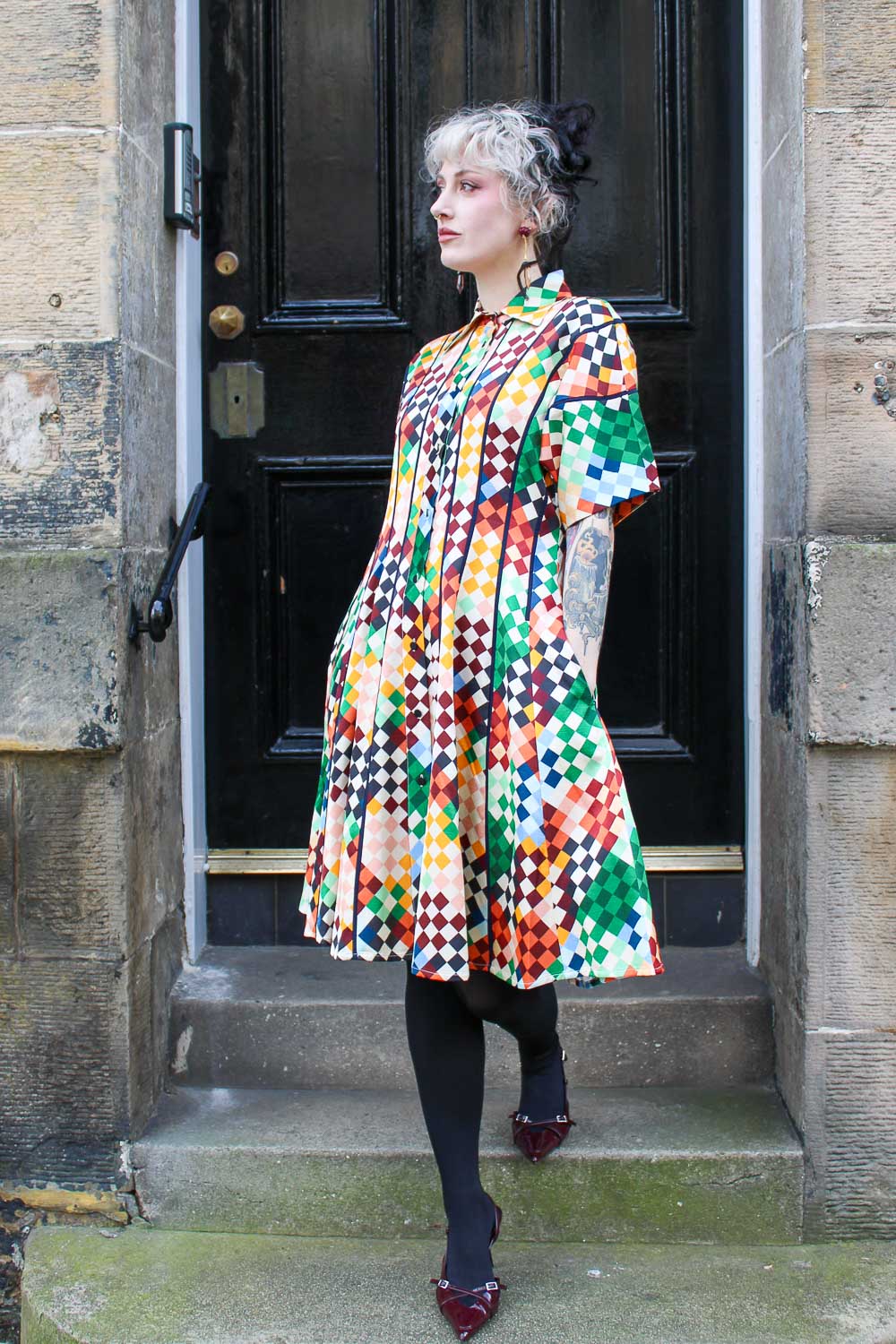 Classic Azaria Dress - Multicolour Harlequin Print